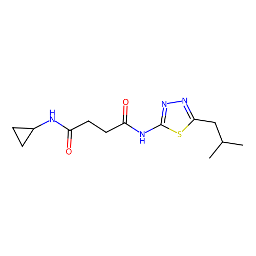 N1-cyclopropyl-N4-(5-isobutyl-1,3,4-thiadiazol-2-yl)succinamide structure