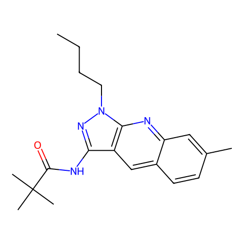 N-(1-butyl-7-methyl-1H-pyrazolo[3,4-b]quinolin-3-yl)pivalamide structure