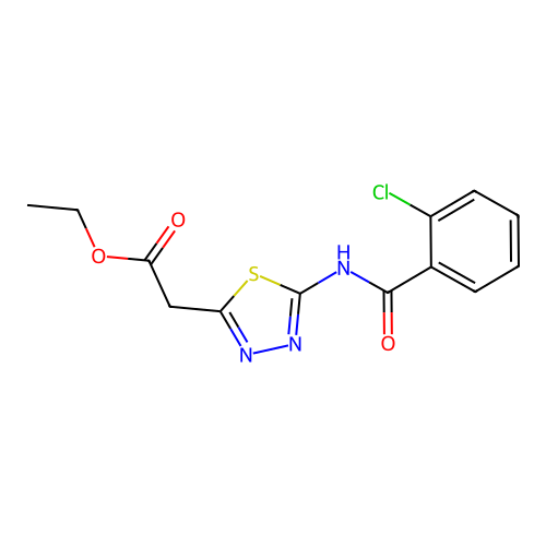 ethyl 2-(5-(2-chlorobenzamido)-1,3,4-thiadiazol-2-yl)acetate structure