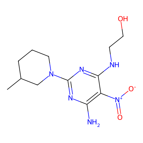 2-((6-Amino-2-(3-methylpiperidin-1-yl)-5-nitropyrimidin-4-yl)amino)ethanol structure