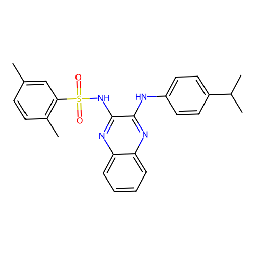 2,5-dimethyl-N-[3-(4-propan-2-ylanilino)quinoxalin-2-yl]benzenesulfonamide structure