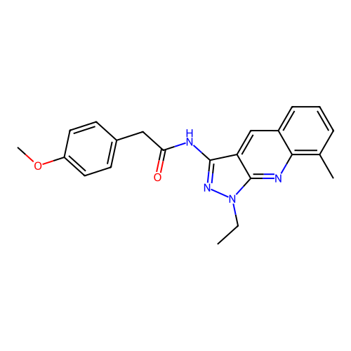 N-(1-ethyl-8-methylpyrazolo[3,4-b]quinolin-3-yl)-2-(4-methoxyphenyl)acetamide structure