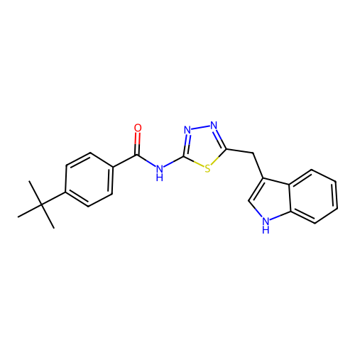 4-tert-Butyl-N-[5-(1H-indol-3-ylmethyl)-[1,3,4]thiadiazol-2-yl]-benzamide structure