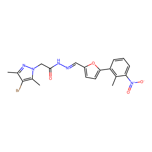 (E)-2-(4-bromo-3,5-dimethyl-1H-pyrazol-1-yl)-N'-((5-(2-methyl-3-nitrophenyl)furan-2-yl)methylene)acetohydrazide structure