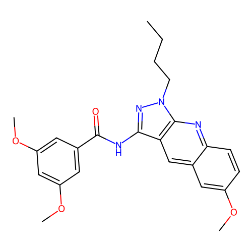 N-(1-butyl-6-methoxypyrazolo[3,4-b]quinolin-3-yl)-3,5-dimethoxybenzamide structure