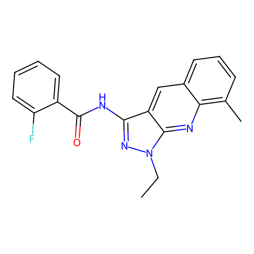 N-(1-ethyl-8-methylpyrazolo[3,4-b]quinolin-3-yl)-2-fluorobenzamide structure