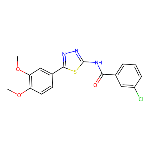 3-chloro-N-(5-(3,4-dimethoxyphenyl)-1,3,4-thiadiazol-2-yl)benzamide structure