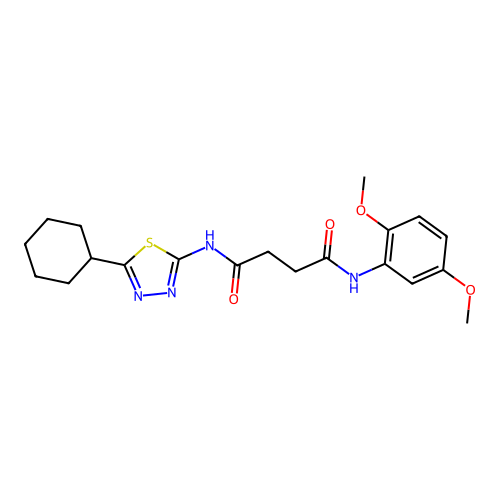N'-(5-cyclohexyl-1,3,4-thiadiazol-2-yl)-N-(2,5-dimethoxyphenyl)butanediamide structure