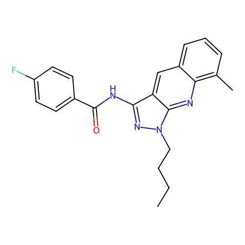 N-(1-butyl-8-methylpyrazolo[3,4-b]quinolin-3-yl)-4-fluorobenzamide structure