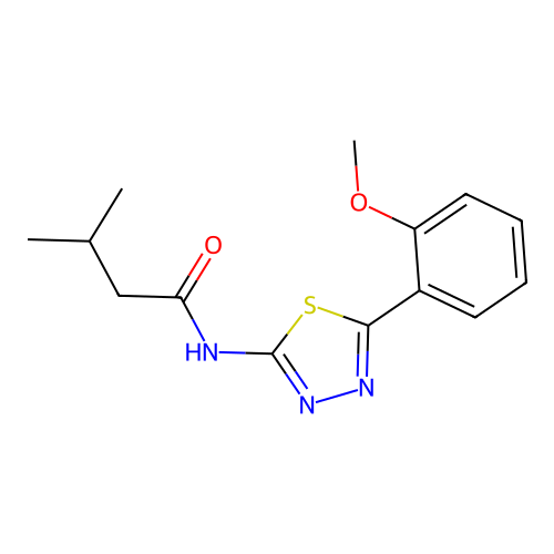 N-[5-(2-methoxyphenyl)-1,3,4-thiadiazol-2-yl]-3-methylbutanamide structure