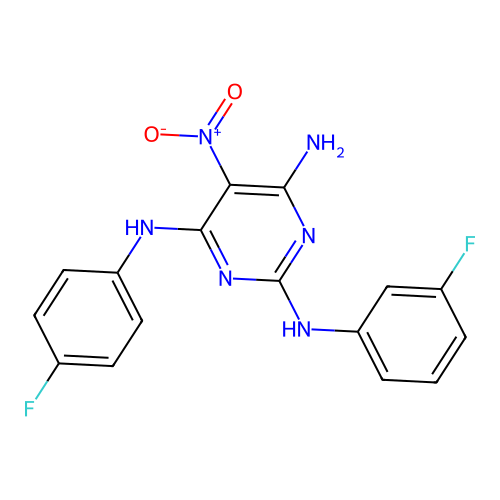 {6-Amino-2-[(3-fluorophenyl)amino]-5-nitropyrimidin-4-yl}(4-fluorophenyl)amine structure