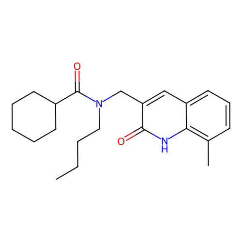 N-butyl-N-[(8-methyl-2-oxo-1H-quinolin-3-yl)methyl]cyclohexanecarboxamide structure