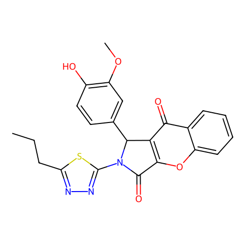 1-(4-hydroxy-3-methoxyphenyl)-2-(5-propyl-1,3,4-thiadiazol-2-yl)-1,2-dihydrochromeno[2,3-c]pyrrole-3,9-dione structure