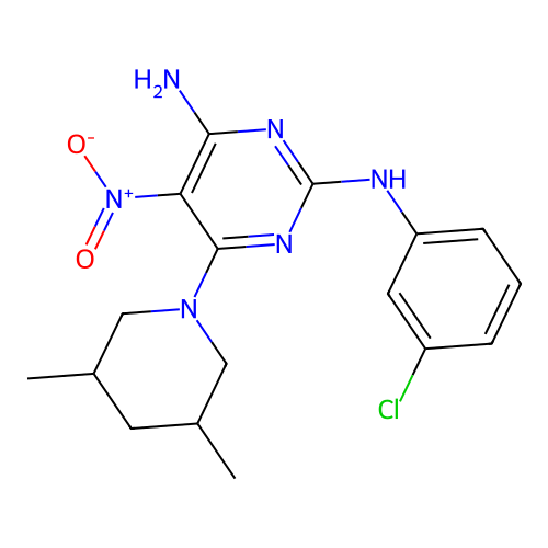 2-N-(3-chlorophenyl)-6-(3,5-dimethylpiperidin-1-yl)-5-nitropyrimidine-2,4-diamine structure