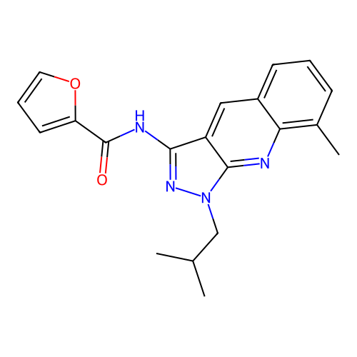 N-[8-methyl-1-(2-methylpropyl)pyrazolo[3,4-b]quinolin-3-yl]furan-2-carboxamide structure