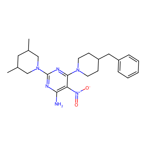 6-(4-benzylpiperidin-1-yl)-2-(3,5-dimethylpiperidin-1-yl)-5-nitropyrimidin-4-amine structure