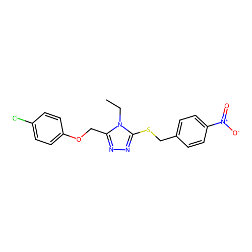 3-((4-chlorophenoxy)methyl)-4-ethyl-5-((4-nitrobenzyl)thio)-4H-1,2,4-triazole structure
