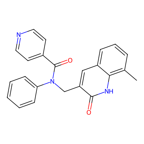 N-[(8-methyl-2-oxo-1H-quinolin-3-yl)methyl]-N-phenylpyridine-4-carboxamide structure