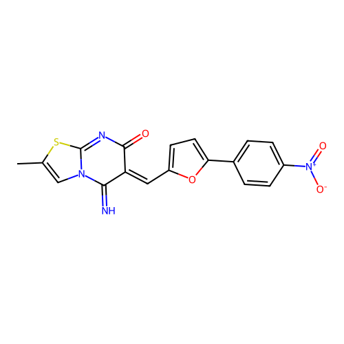 (Z)-5-imino-2-methyl-6-((5-(4-nitrophenyl)furan-2-yl)methylene)-5H-thiazolo[3,2-a]pyrimidin-7(6H)-one structure