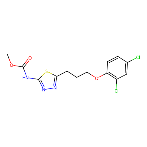 methyl (5-(3-(2,4-dichlorophenoxy)propyl)-1,3,4-thiadiazol-2-yl)carbamate structure
