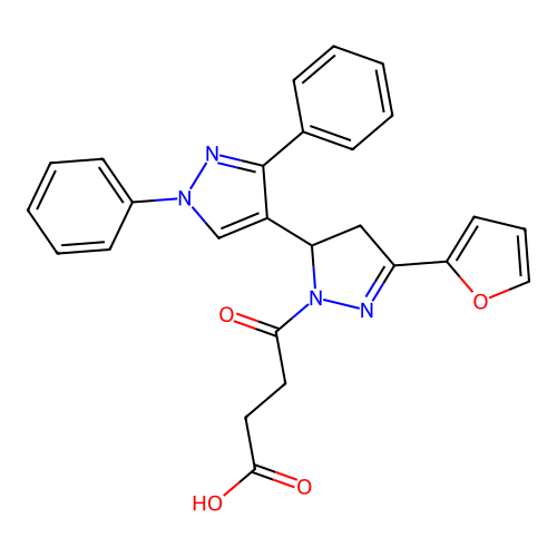 4-(5-(furan-2-yl)-1',3'-diphenyl-3,4-dihydro-1'H,2H-[3,4'-bipyrazol]-2-yl)-4-oxobutanoic acid structure