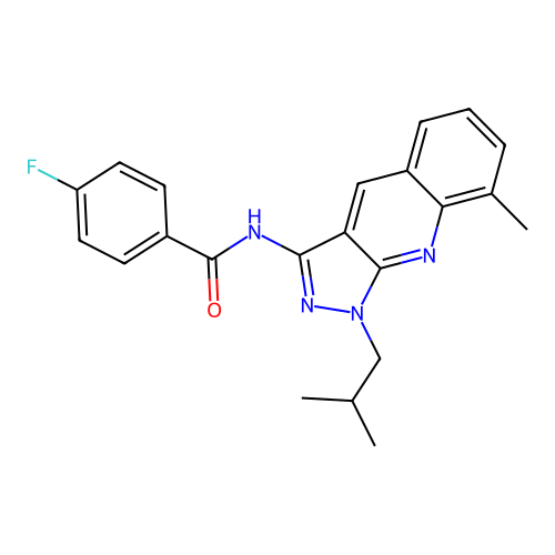 4-fluoro-N-[8-methyl-1-(2-methylpropyl)pyrazolo[3,4-b]quinolin-3-yl]benzamide structure