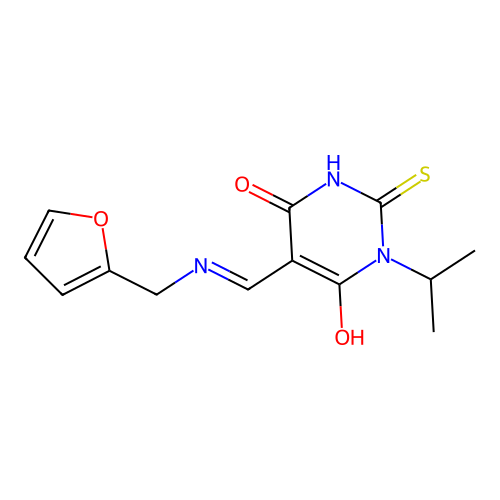 5-[(2-furylmethylamino)methylidene]-1-propan-2-yl-2-sulfanylidene-1,3-diazinane-4,6-dione structure