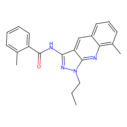 2-methyl-N-(8-methyl-1-propyl-1H-pyrazolo[3,4-b]quinolin-3-yl)benzamide structure