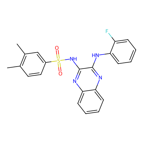 N-(3-((2-fluorophenyl)amino)quinoxalin-2-yl)-3,4-dimethylbenzenesulfonamide structure