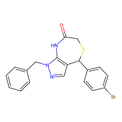 1-benzyl-4-(4-bromophenyl)-4,6-dihydro-1H-pyrazolo[3,4-e][1,4]thiazepin-7-ol structure