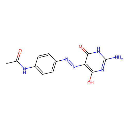 (Z)-N-(4-(2-(2-amino-4,6-dioxo-1,6-dihydropyrimidin-5(4H)-ylidene)hydrazinyl)phenyl)acetamide structure