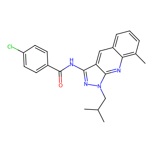 4-chloro-N-[8-methyl-1-(2-methylpropyl)pyrazolo[3,4-b]quinolin-3-yl]benzamide structure
