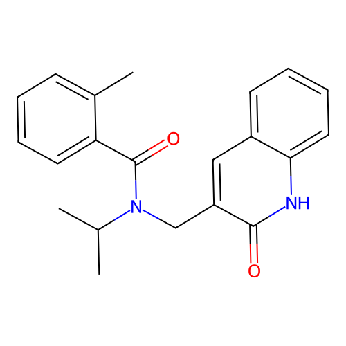 2-methyl-N-[(2-oxo-1,2-dihydroquinolin-3-yl)methyl]-N-(propan-2-yl)benzamide structure
