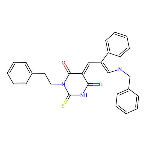 5-[(1-benzylindol-3-yl)methylidene]-1-phenethyl-2-sulfanylidene-1,3-diazinane-4,6-dione structure