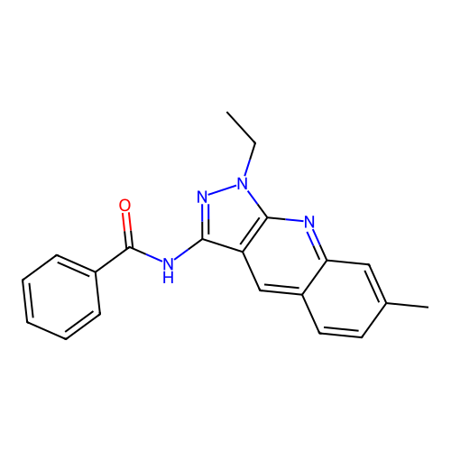 N-(1-ethyl-7-methylpyrazolo[3,4-b]quinolin-3-yl)benzamide structure