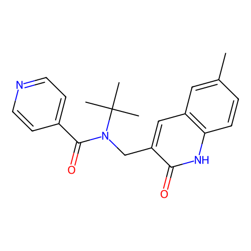 N-tert-butyl-N-[(6-methyl-2-oxo-1H-quinolin-3-yl)methyl]pyridine-4-carboxamide structure