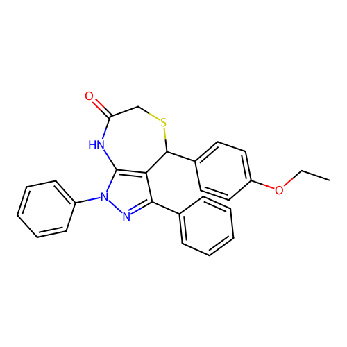 2-(4-ethoxyphenyl)-8,10-diphenyl-3-thia-6,8,9-triazabicyclo[5.3.0]deca-6,10-dien-5-one structure