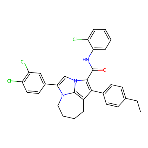 N-(2-chlorophenyl)-4-(3,4-dichlorophenyl)-1-(4-ethylphenyl)-5,6,7,8-tetrahydro-2a,4a-diazacyclopenta[cd]azulene-2-carboxamide structure