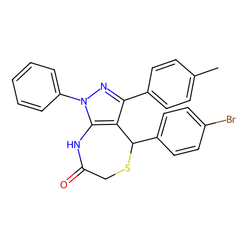 4-(4-bromophenyl)-1-phenyl-3-(p-tolyl)-6,8-dihydro-1H-pyrazolo[3,4-e][1,4]thiazepin-7(4H)-one structure