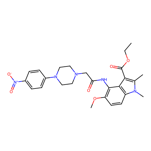 ethyl 5-methoxy-1,2-dimethyl-4-({[4-(4-nitrophenyl)piperazin-1-yl]acetyl}amino)-1H-indole-3-carboxylate structure