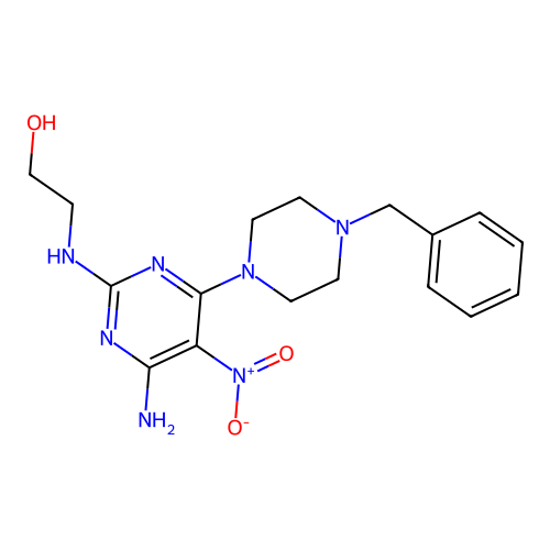 2-((4-Amino-6-(4-benzylpiperazin-1-yl)-5-nitropyrimidin-2-yl)amino)ethanol structure