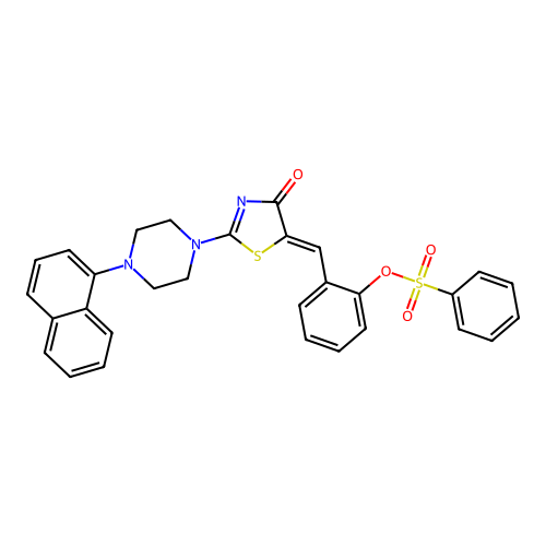 (Z)-2-((2-(4-(naphthalen-1-yl)piperazin-1-yl)-4-oxothiazol-5(4H)-ylidene)methyl)phenyl benzenesulfonate structure