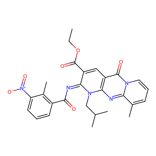 (Z)-ethyl 1-isobutyl-10-methyl-2-((2-methyl-3-nitrobenzoyl)imino)-5-oxo-2,5-dihydro-1H-dipyrido[1,2-a:2',3'-d]pyrimidine-3-carboxylate structure