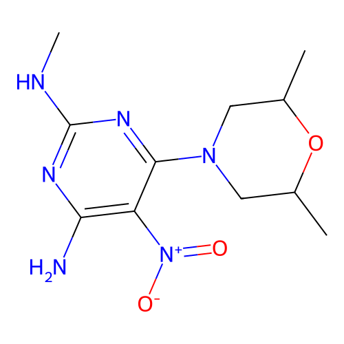 [4-Amino-6-(2,6-dimethylmorpholin-4-yl)-5-nitropyrimidin-2-yl]methylamine structure