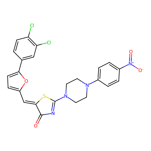 (5Z)-5-[[5-(3,4-dichlorophenyl)furan-2-yl]methylidene]-2-[4-(4-nitrophenyl)piperazin-1-yl]-1,3-thiazol-4-one structure