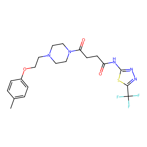 4-[4-[2-(4-methylphenoxy)ethyl]piperazin-1-yl]-4-oxo-N-[5-(trifluoromethyl)-1,3,4-thiadiazol-2-yl]butanamide structure