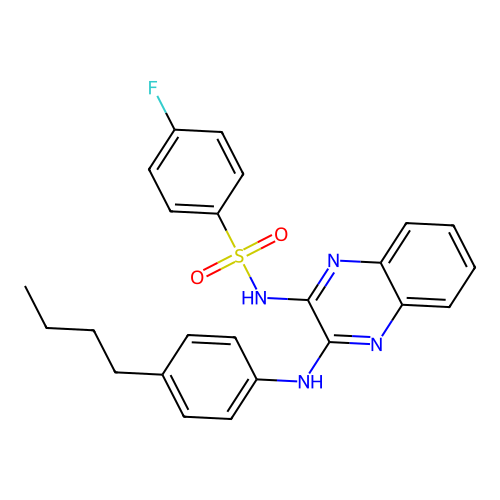 N-(3-((4-butylphenyl)amino)quinoxalin-2-yl)-4-fluorobenzenesulfonamide structure