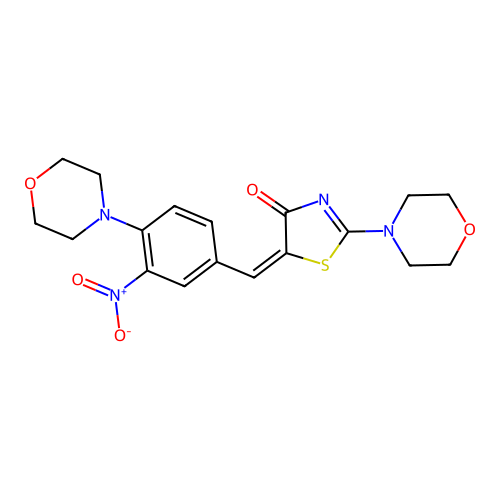 (E)-2-morpholino-5-(4-morpholino-3-nitrobenzylidene)thiazol-4(5H)-one structure