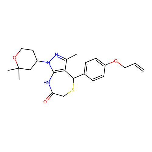 1-(2,2-dimethyloxan-4-yl)-3-methyl-4-(4-prop-2-enoxyphenyl)-2,4-dihydropyrazolo[3,4-e][1,4]thiazepin-7-one structure