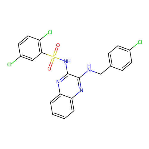 2,5-dichloro-N-(3-((4-chlorobenzyl)amino)quinoxalin-2-yl)benzenesulfonamide structure